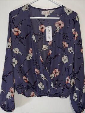 Vixbe Women's Floral Wrap Blouse — Slate Periwinkle